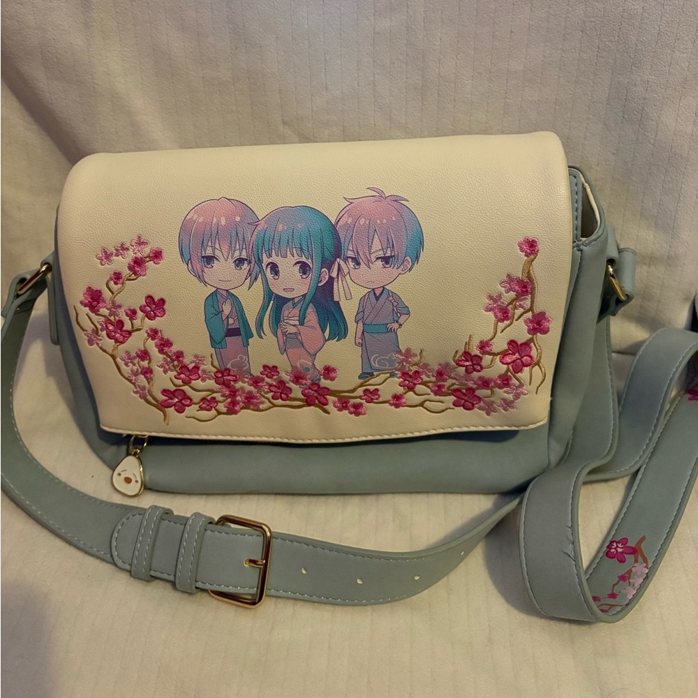 Anime Fruits Basket Cherry Blossom Crossbody Bag in Light Blue and White
